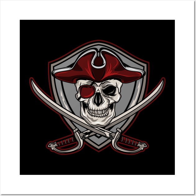 RED JOLLY ROGER SKULL Wall Art by beanbeardy